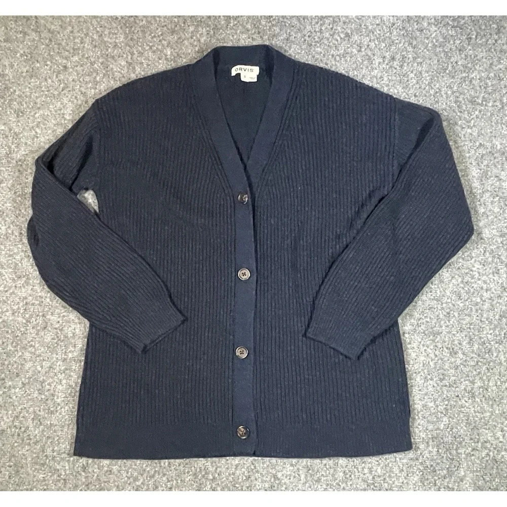 Orvis Cardigan Sweater Size Small Blue Wool Blend Button Up Casual Grandpa